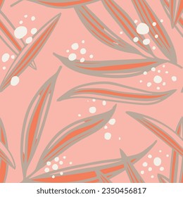 Hippie Seamless Fashion Palm Lines Backdrop. Green Continuous Abstract Garden Paint, Seamless Vector. Black Repeated Nature Flora Quill Art. 