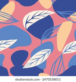 Hippie Seamless Summer Modern Paint Background. Blue Seamless Contemporary Bloom Watercolor, Seamless Print. White Continuous Abstract Garden Element Design. 