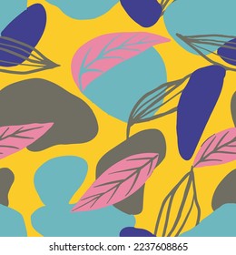 Hippie Seamless Summer Spring Flora Artwork Texture. Yellow Continuous Color Fresh Blossom Paint Background. Black Repetitive Tropical Garden Watercolor Vector.