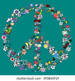 hippie sign made of many small pictures