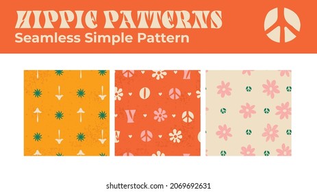 Hippie sipmle seamless pattern set.  Design for paper, cover, fabric, interior decor, branding and packaging.