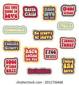 hippie slogans stickers vector vintage lettering