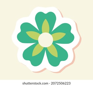 Hippie sticker concept. Colorful icon with blooming plant. Flower with green contrasting petals. Design element for social networks, applications and websites. Cartoon flat vector illustration