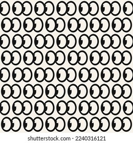 Hippie sticker fun eyes seamless pattern for background and home textile design. Black print on white background