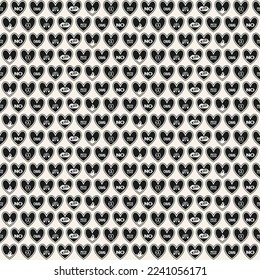 Hippie sticker fun hearts seamless pattern for background and home textile design. Black print on white background
