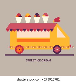 hippie street ice-cream van, vector logo, banner, concept