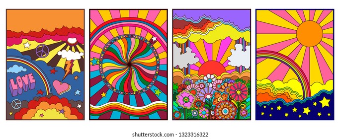 Hippie Style from the 1960s Psychedelic Backgrounds, Covers, Posters Templates