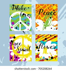 Hippie style cards set