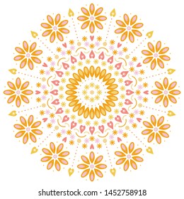 Hippie style floral mandala illustration. Abstract summer flowers for print, textile, fashion