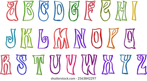 Hippie Style Font Alphabet Crayon Chalk Drawing Vector Set