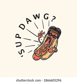 Hippie Style Hot Dog Mascot Illustration