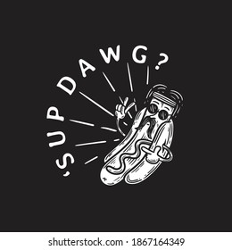 hippie style hot dog mascot illustration black Background
