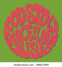 Hippie style Love and Music Retro 1960s 60s 70s Woodstock Music and Art Fair of rock festivals Woodstock became a symbol of the end of the hippie era and the beginning of the sexual revolution