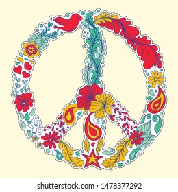 Hippie style. Ornamental background. t-shirt print, hand-drawn doodle background, sticker. Hippy vector illustration. Retro 1960s, 70s