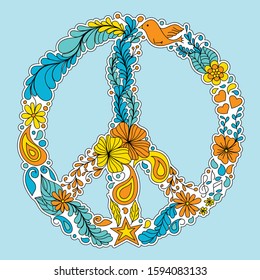 Hippie style. Ornamental background. t-shirt print, hand-drawn doodle background, sticker. Hippy vector illustration. Retro 1960s, 70s