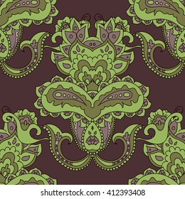 Hippie style. Paisley seamless pattern. Tribal art boho abstract print. Ethnic ornament. Repeating background texture. Fabric, surface design