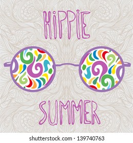 Hippie Sun Glasses. Summer Postcard. Vector Illustration