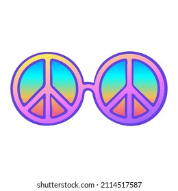 Hippie Sunglasses with Rainbow lenses and peace sign. Gay Pride. LGBT concept, vector colorful illustration. Sticker, patch, t-shirt print, logo design.