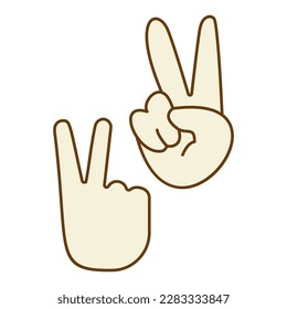 hippie symbols two fingers as a sign of victory, a sign of Pacific and Letterin love and peace. In the style of the 60s, 70s with elements of Mehendi. Vector retro icon