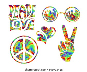 hippie symbols two fingers as a sign of victory, a sign of Pacific and letterin love and peace. In the style of the '60s,' 70s.