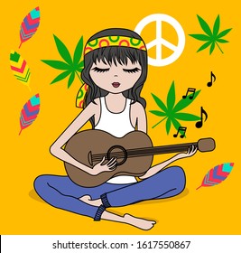 Hippie teenager playing the guitar