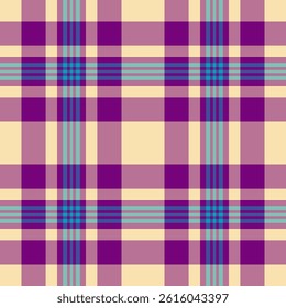 Hippie textile fabric vector, festive background tartan seamless. Mixed pattern texture plaid check in pink and purple colors palette.