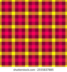 Hippie textile vector texture, pop plaid fabric tartan. Product check pattern seamless background in bright and pink colors palette.