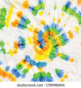 Hippie Tie Dye Swirl. Rainbow White Hippie. Circle Colorful Peace. Spiral Round. Multi Swirl Seventies. Dirty Colored Tie Dye. Vector Dyed Print. Japanese Circle Tie Dye. Vector 1960 Background