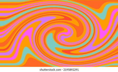 Hippie trippy retro background for psychedelic 60s 70s parties with bright acid rainbow colors and groovy liquid swirl pattern in pop art style.