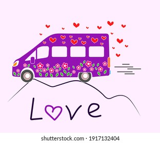 Hippie Van On A White Background. House On Wheels. Vector Illustration.