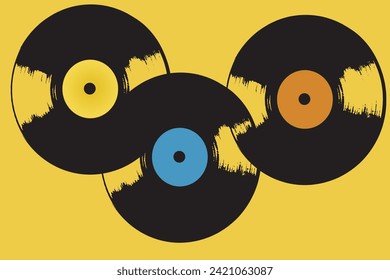 Hippie vector background with vinyl records in it. Illustration of vinyl discs. 