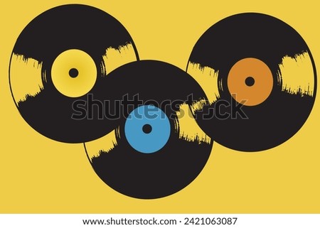 Hippie vector background with vinyl records in it. Illustration of vinyl discs. 