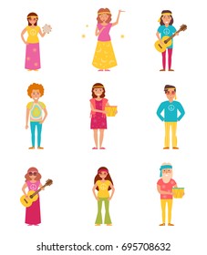 Hippie. Vector. Cartoon. Isolated art on white background. Flat