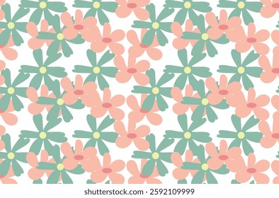 Hippie vector floral pattern. Retro vintage style, handmade decorative elements. 60s, 70s, flower icon, pastel colors, cute kids decor. Flat cartoon.