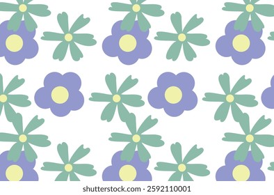 Hippie vector floral pattern. Retro vintage style, handmade decorative elements. 60s, 70s, flower icon, pastel colors, cute kids decor. Flat cartoon.