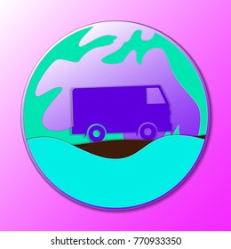 Hippie vintage car a mini van. Ornamental icon. Hippy color vector illustration.