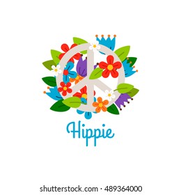 Hippie vintage label with flowers vector illustration