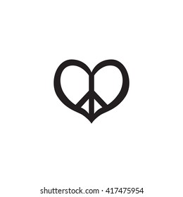 Hippie vintage peace symbol icon. Pacific sign in heart's shape logo. Hippy vector illustration. Retro 1960s, 60s, 70s. Pacifism pattern.