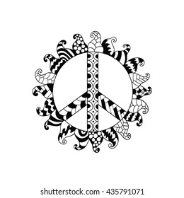 Hippie Vintage Peace Symbol Zentangle Style Stock Vector (Royalty Free ...