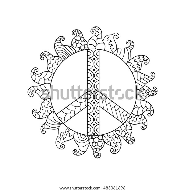 Hippie Vintage Peace Symbol Zentangle Style Stock Vector (Royalty Free ...