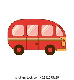 Hippie vintage red car icon in retro style isolated on white background. Vector illustration.