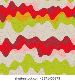 Hippie wave liquid vector seamless pattern. Wavy dynamic stripes texture. Horizontal curly geometry wrapping. Colorful textile print design. Wave flow splash fluid shapes swatch.