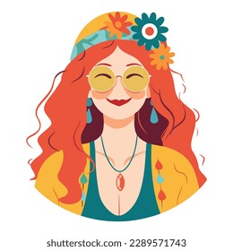 Hippie Woman  Flat Icon Isolated On White Background