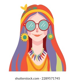 Hippie Woman  Flat Icon Isolated On White Background