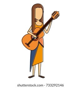 hippie woman playing guitar