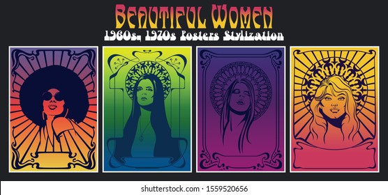 Hippie Women Vintage Poster, Cover Stylization