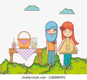 Hippies couple at garden
