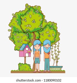 Hippies couple at garden