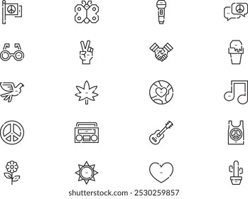 Hippies icons collection is a vector illustration with editable stroke.