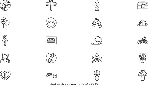 Hippies icons High-Quality Vector Icons Collection with Editable Stroke. Ideal for Professional and Creative Projects.